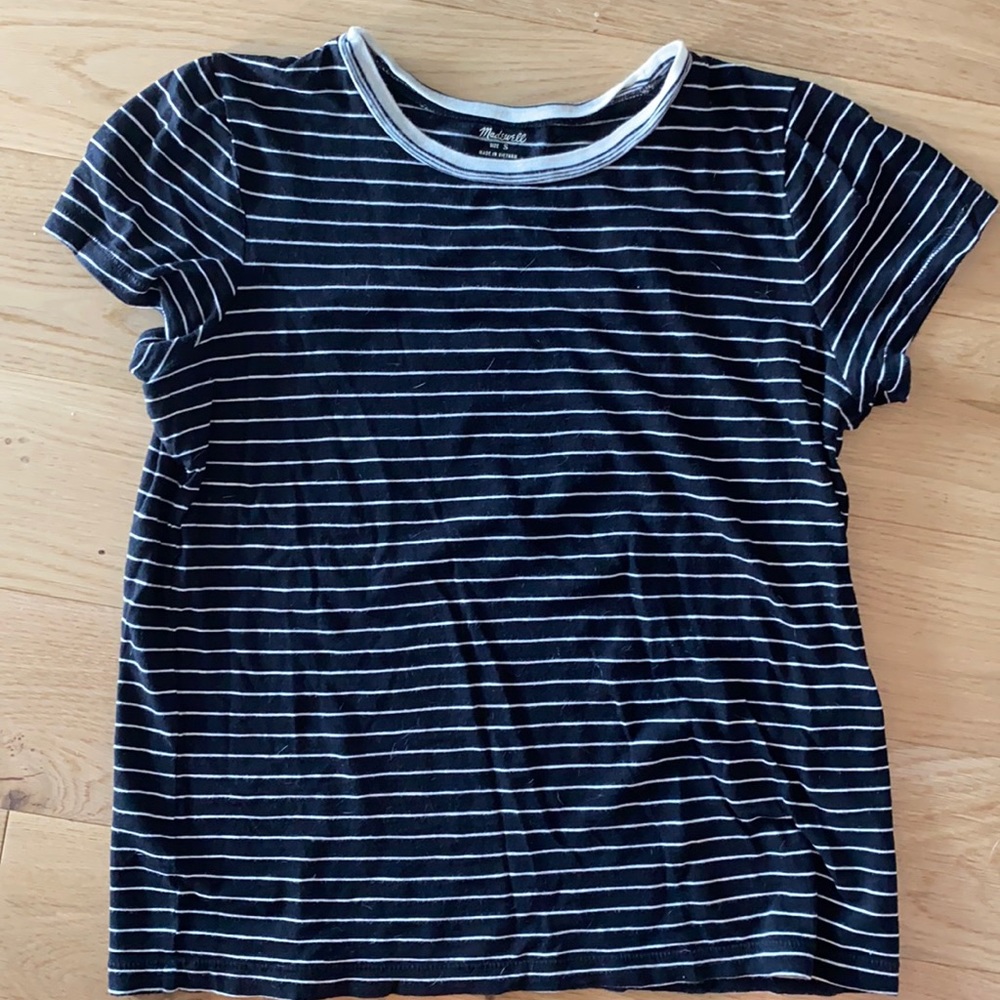 Black and white stripe madewell tee